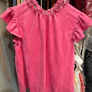 Pink Ruffled Women's Top - Micro Suede